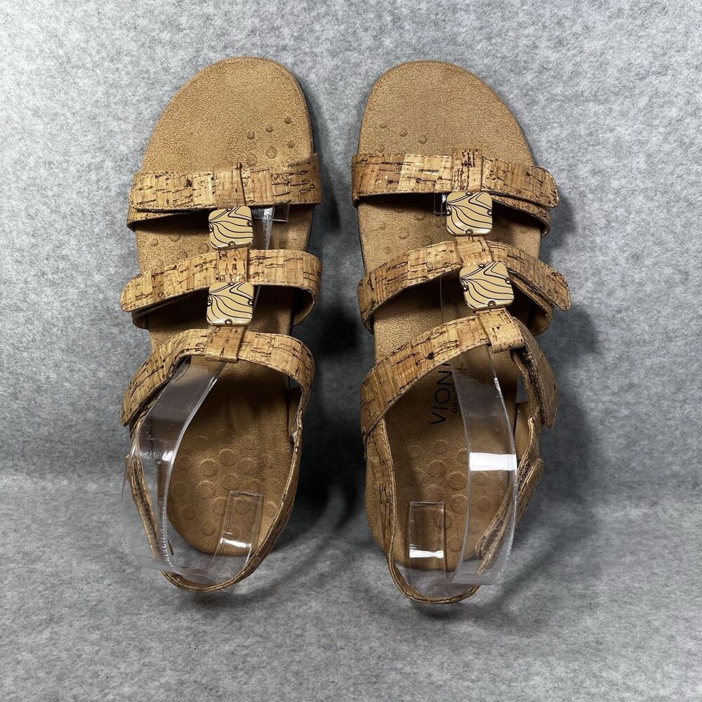 Vionic‎ Sandals Womens 10 Amber Open Toe Strappy Slingback Tan Gold Cork Look